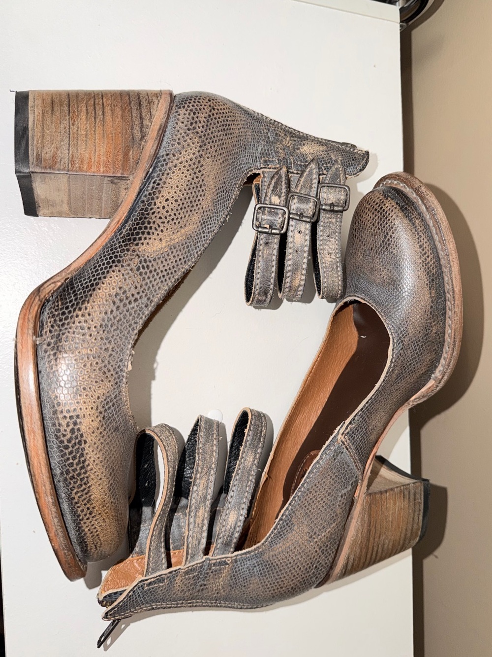 Freebird Randi Pewter Stacked Heel Ankle Strap Western Boho - Picture 3 of 10